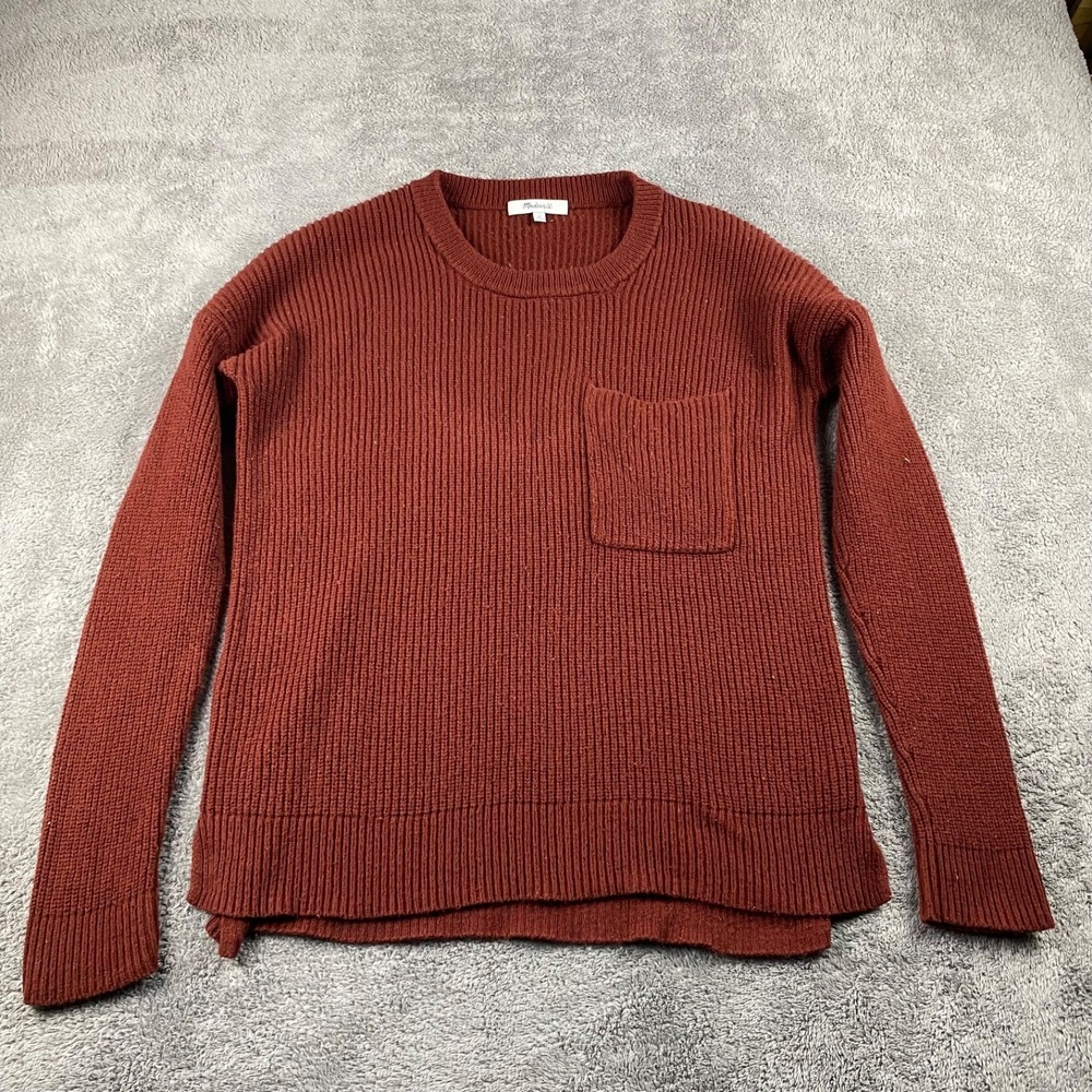 Madewell Pullover Sweater Womens Small Orange Pocket Long‎ Sleeve